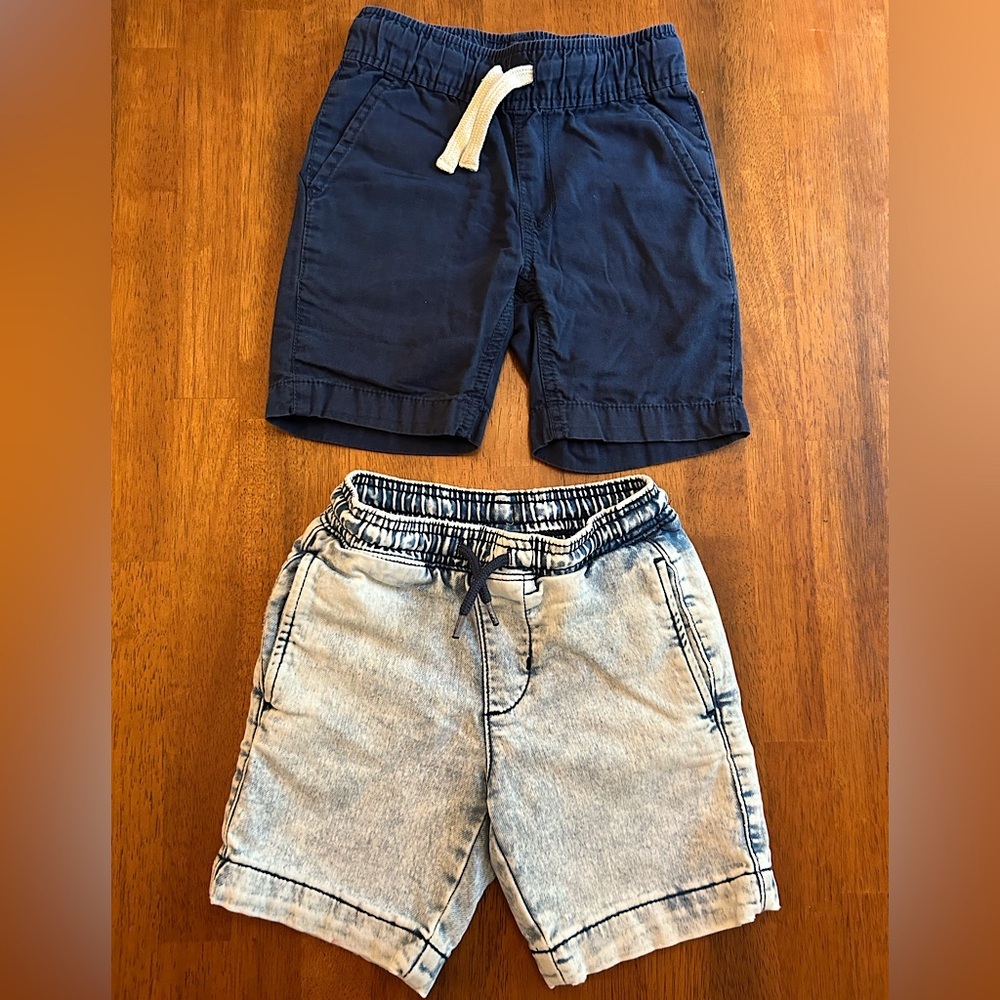 Pull-On Shorts 2-Pack | Boy Size 4 | Elastic Waist | Navy & Denim-Look Bundle